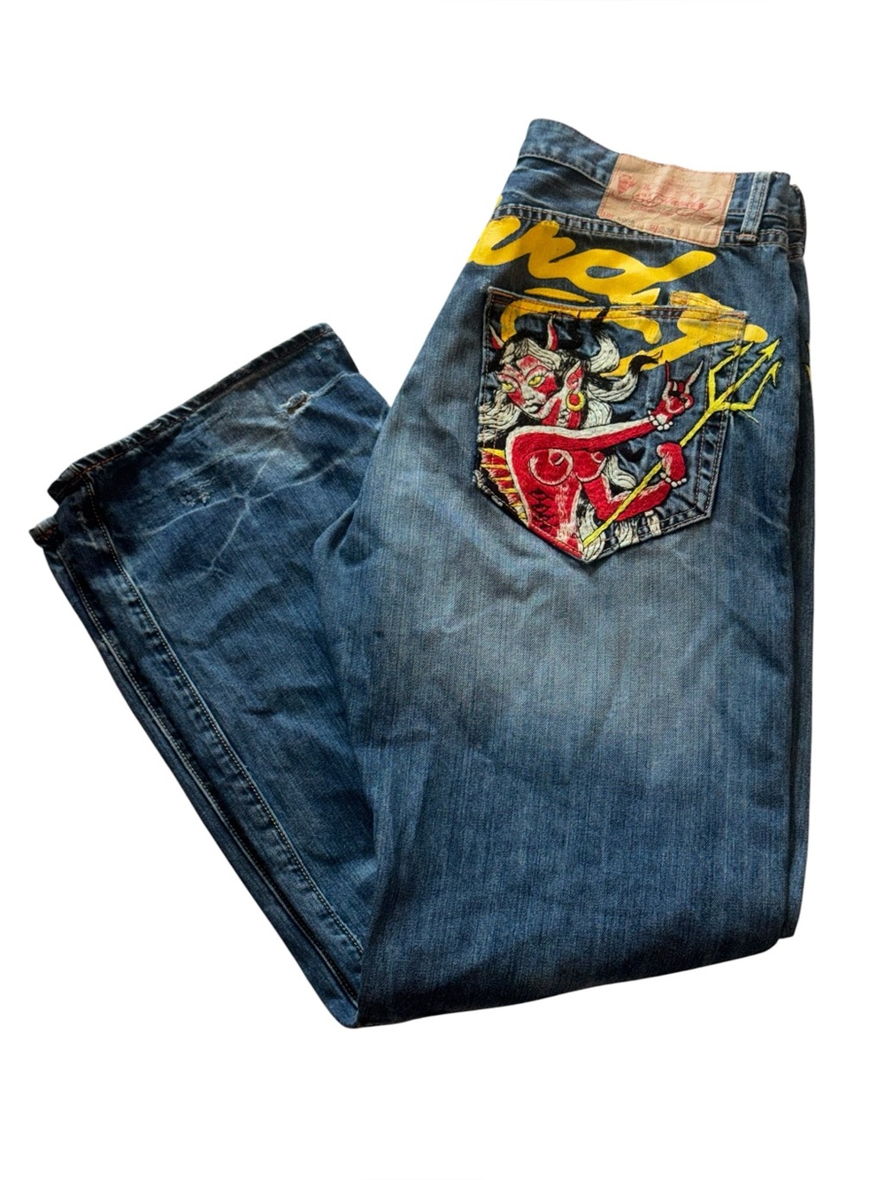 Men’s VTG Christian Audigier × Ed Hardy "She Devil" Embroidered Jeans SZ 36 x 34